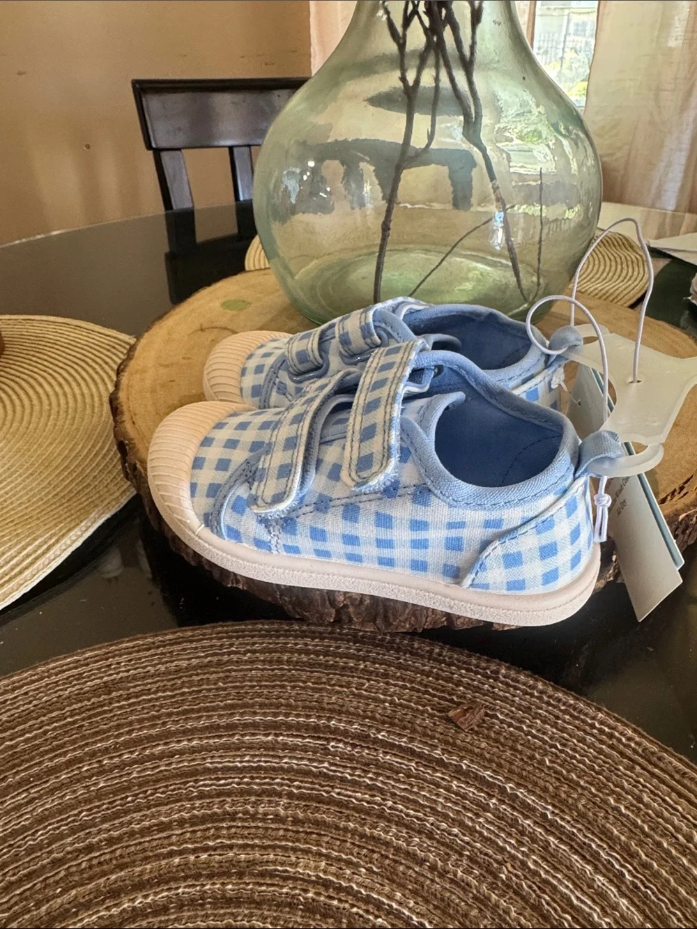 ***2/$15*** Cat & Jack Light Blue Gingham Velcro Sneakers